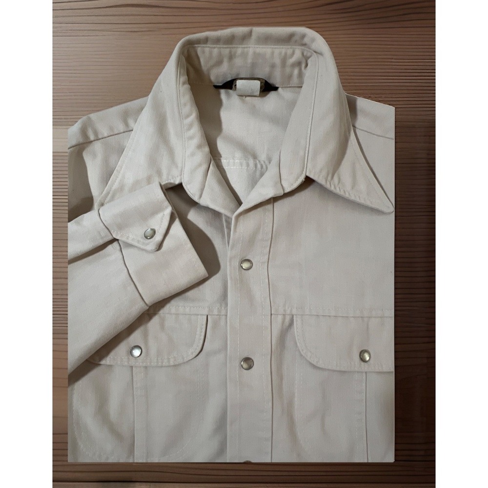 Vintage 70s‎ Tobias Pearl Snap Western Leisure Large Shirt Jacket Beige, Cream